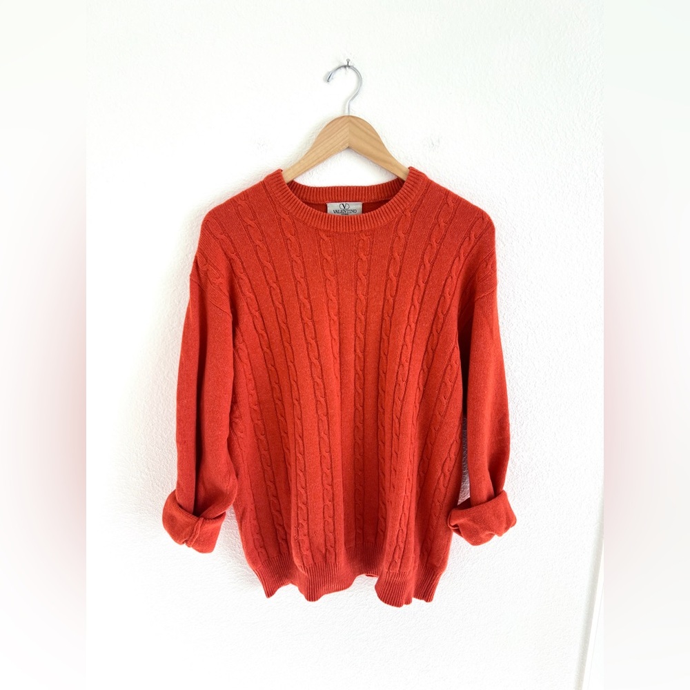 VALENTINO STUDIO orange cable knit sweater / size L